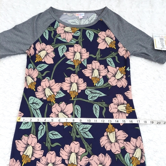 NWT LuLaRoe Julia Dress Navy Floral Gray Sleeves - Size S (4-6) - Picture 7 of 11